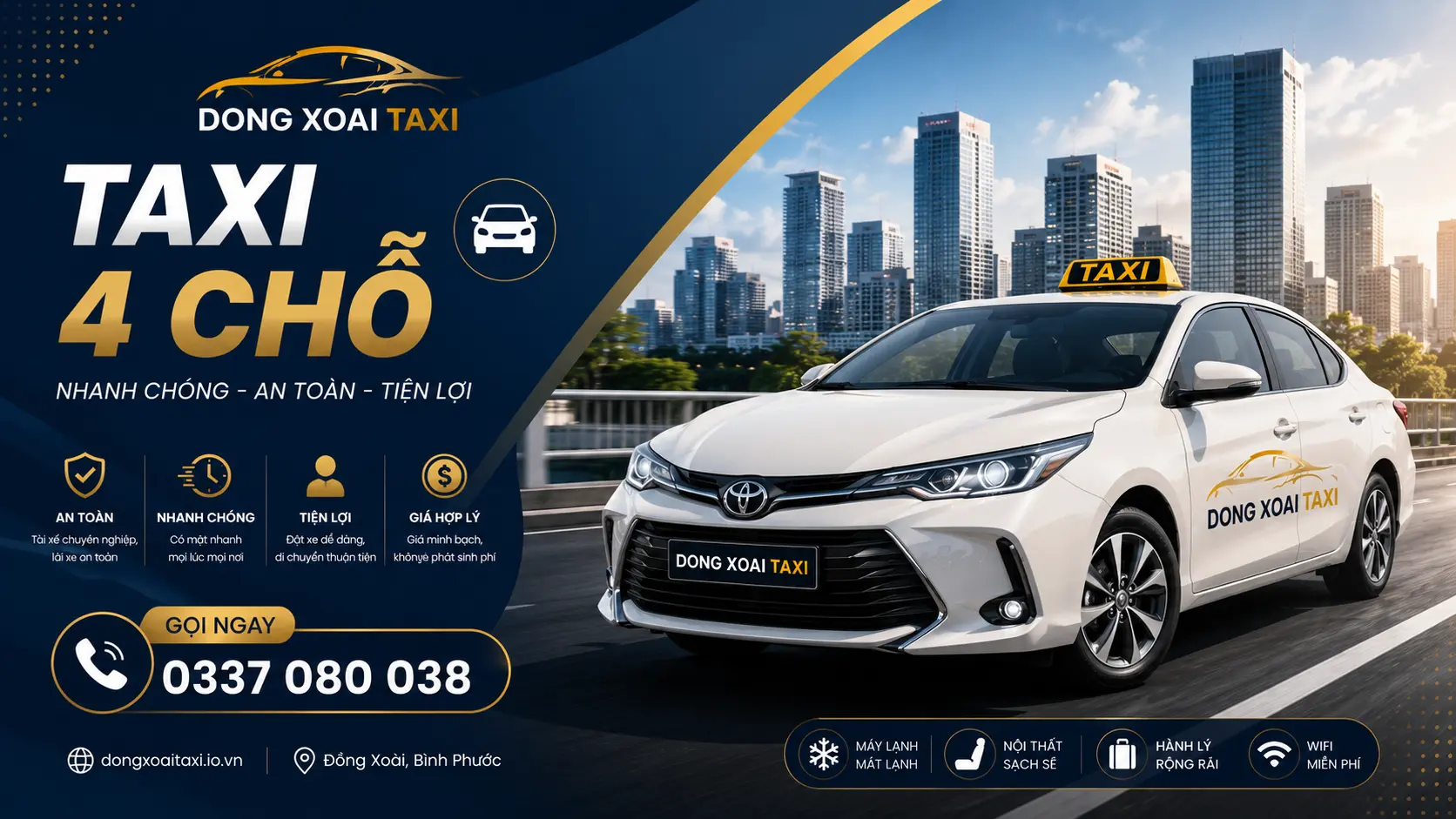 Taxi 4 chỗ Đồng Xoài giá rẻ phục vụ 24/7