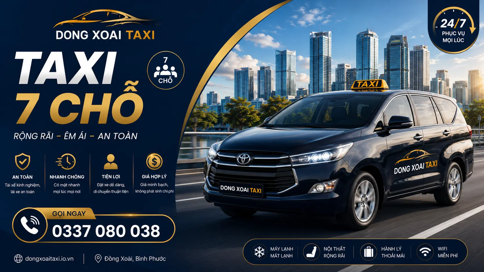 Taxi 7 chỗ Đồng Xoài rộng rãi đi tỉnh và sân bay