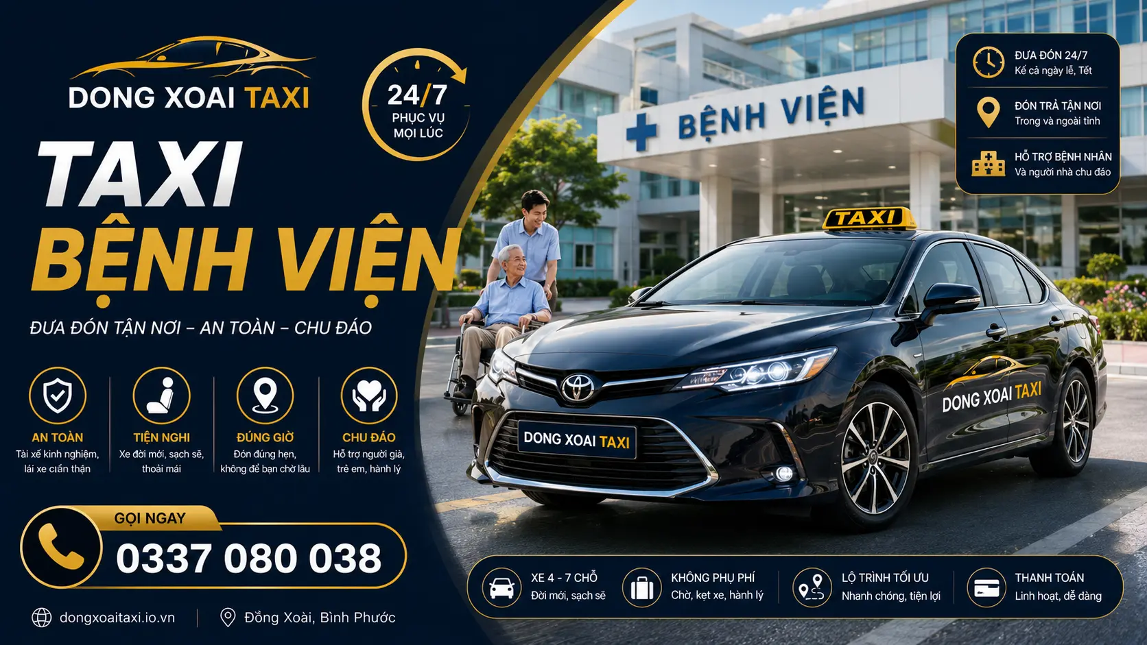 Taxi đưa đón bệnh viện Đồng Xoài 24/7 đi Chợ Rẫy Từ Dũ Y Dược