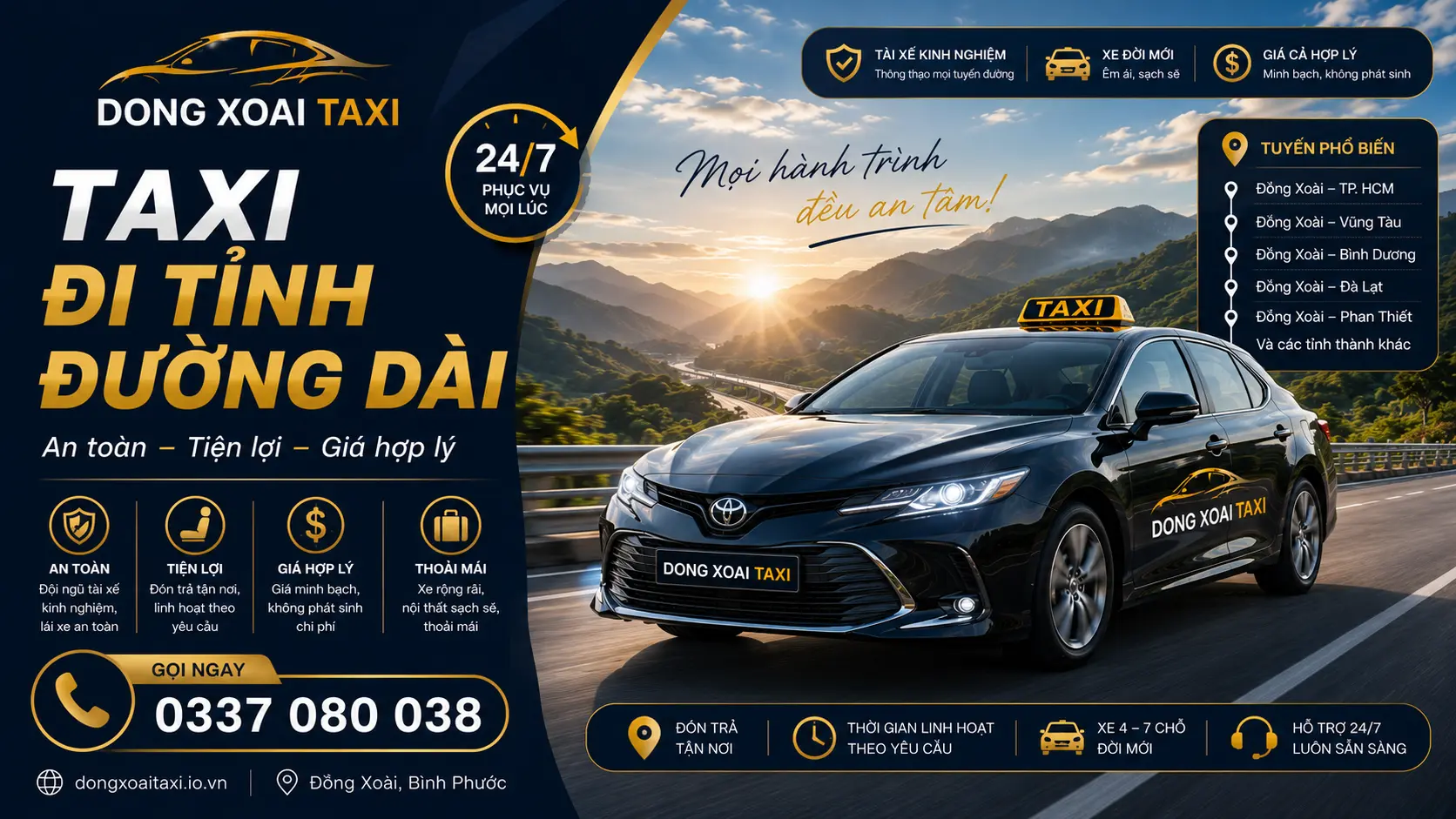 Taxi đi tỉnh đường dài từ Đồng Xoài giá trọn gói