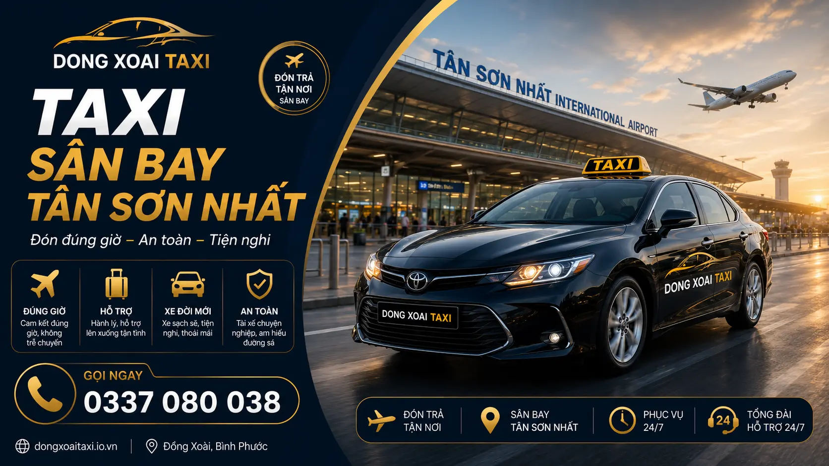 Taxi đưa đón sân bay Tân Sơn Nhất từ Đồng Xoài trọn gói đúng giờ
